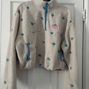 Simply Southern Cream Sherpa Pullover with Teal Rose Embroidery